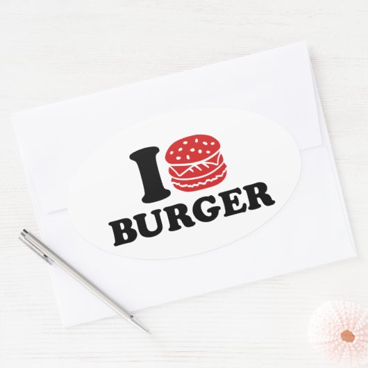 Sticker Ovale J'aime Burger (Enveloppe)