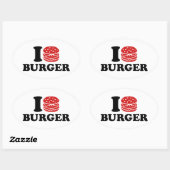 Sticker Ovale J'aime Burger (Feuille)