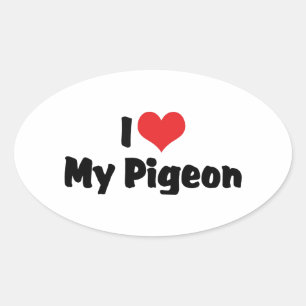 Sticker Ovale J'aime cœur mon pigeon - Amateur d'oiseaux