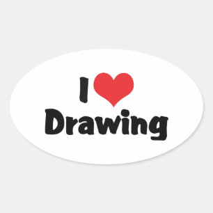 Sticker Ovale J'aime Dessin De Coeur - Artistes & Illustrateur