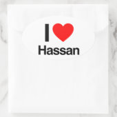 Sticker Ovale j'aime hassan (Sac)