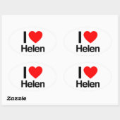 Sticker Ovale j'aime helen (Feuille)