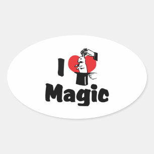 Sticker Ovale J'aime la magie du cœur - Amateur de magie