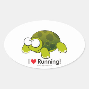 Sticker Ovale J'Aime La Tortue Coureuse