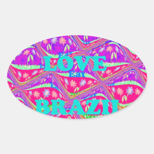 Sticker Ovale J'aime le Brésil : Belles couleurs traditionnelles (Devant)