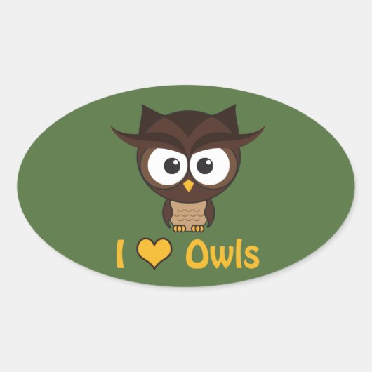 Sticker Ovale J'aime les hiboux du coeur (Devant)