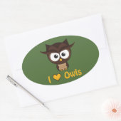 Sticker Ovale J'aime les hiboux du coeur (Enveloppe)