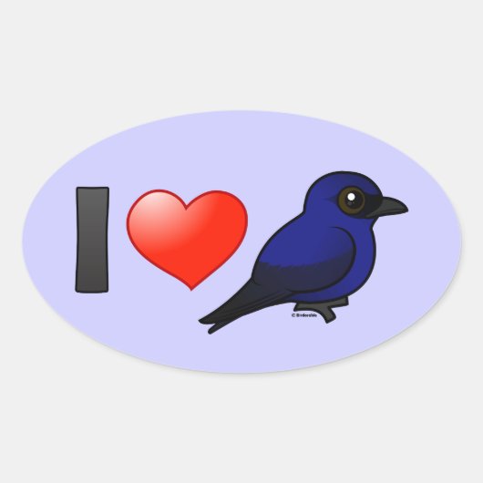 Sticker Ovale J'Aime Les Martins Violets (Devant)
