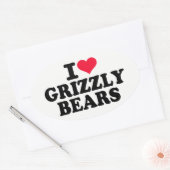 Sticker Ovale J'Aime Les Ours Grizzly (Enveloppe)