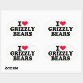Sticker Ovale J'Aime Les Ours Grizzly (Feuille)