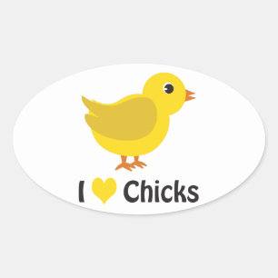 Sticker Ovale J'aime les poussins !