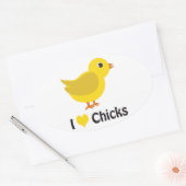 Sticker Ovale J'aime les poussins ! (Enveloppe)