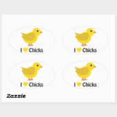 Sticker Ovale J'aime les poussins ! (Feuille)