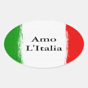 Sticker Ovale J'aime l'Italie.Drapeau de l'Italie.