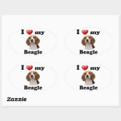 Sticker Ovale J'aime mon Beagle (Feuille)