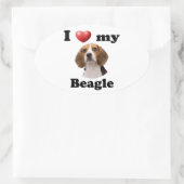 Sticker Ovale J'aime mon Beagle (Sac)