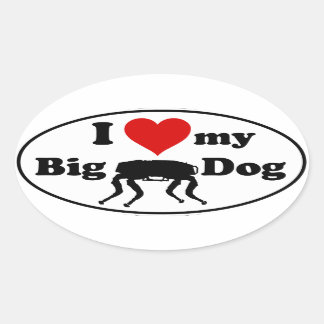 Sticker Ovale J'aime mon gros chien