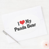 Sticker Ovale J'aime mon ours panda (Enveloppe)