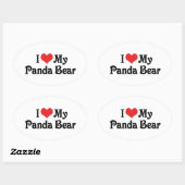 Sticker Ovale J'aime mon ours panda (Feuille)