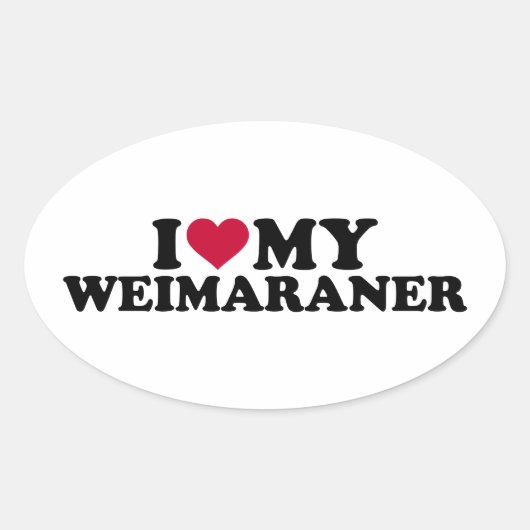 Sticker Ovale J'aime mon Weimaraner (Devant)
