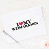 Sticker Ovale J'aime mon Weimaraner (Enveloppe)