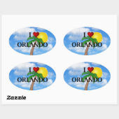 STICKER OVALE J'AIME ORLANDO - PALMIER ET SOLEIL (Feuille)