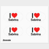 Sticker Ovale j'aime sabrina (Feuille)