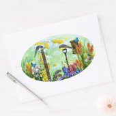 Sticker Ovale Jardin aux fleurs Birdhouse (Enveloppe)