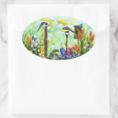 Sticker Ovale Jardin aux fleurs Birdhouse (Sac)