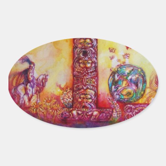 STICKER OVALE JARDIN DES OMBRES PERDUES / CHEVALIER ET CHEVAL (Devant)