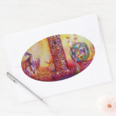 STICKER OVALE JARDIN DES OMBRES PERDUES / CHEVALIER ET CHEVAL (Enveloppe)