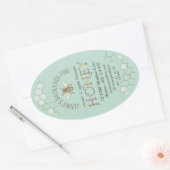 Sticker Ovale Jardin Miel abeille avec Honeypeb Turquoise (Enveloppe)