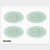 Sticker Ovale Jardin Miel abeille avec Honeypeb Turquoise (Feuille)