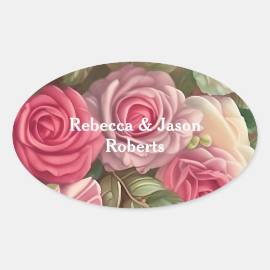 Sticker Ovale Jardin Rose victorien - Bouquet Mariage (Devant)