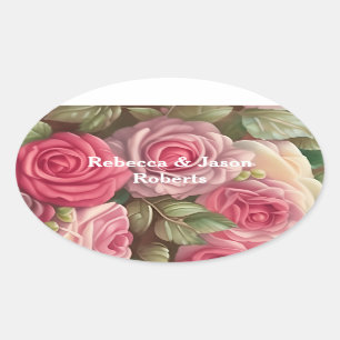 Sticker Ovale Jardin Rose victorien - Bouquet Mariage