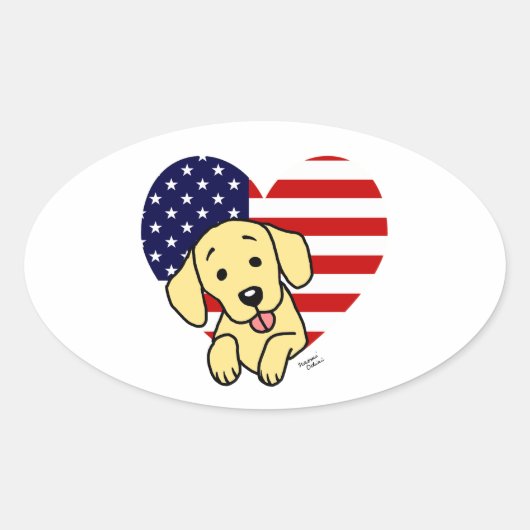 Sticker Ovale Jaune Labrador Coeur américain (Devant)
