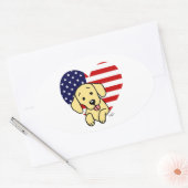 Sticker Ovale Jaune Labrador Coeur américain (Enveloppe)