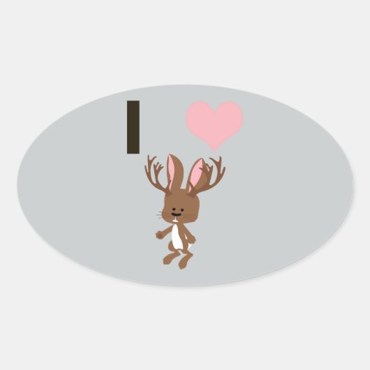 Sticker Ovale Je coeur Jackalope (Devant)