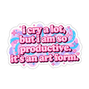 Sticker Ovale je pleure beaucoup mais je suis si productif bleu
