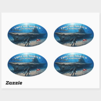Sticker Ovale Je plonge le Mighty O, plongeur sous-marin USS Ori