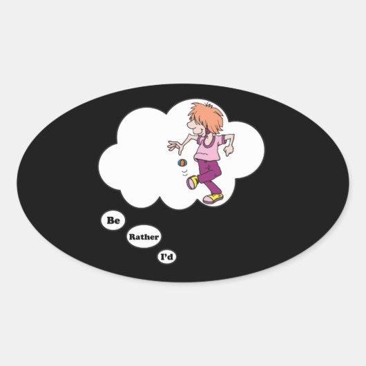 Sticker Ovale Je préfère jouer à Hacky Sack (Devant)