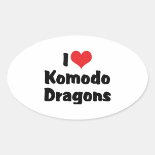 Sticker Ovale Je suis des dragons de Komodo de cœur d'amour