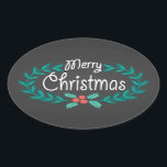 STICKER OVALE JERY CHRISTMAS WREATT CHALKBOARD STICKKERS<br><div class="desc">MERRY CHRISTMAS : Carton blanc brillant et joyeux style ovale autocollants de Noël avec typographie décontractée dessinée à la main et couronne florale sainte et laurier colorée. Le design familial est idéal pour les enfants, les enseignants et les jeunes adultes de coeur. Peut également être utilisé comme scellés d'enveloppe décorative...</div>