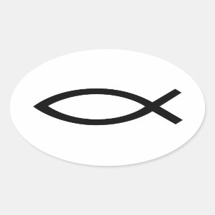 Sticker Ovale Jésus-Christ, symbole chrétien de poissons