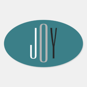 Sticker Ovale Joie Sarcelle Blanc Gris Noir Noël Moderne Personn