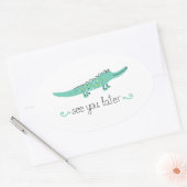 Sticker Ovale Joli alligator. Voir plus tard lettrage (Enveloppe)