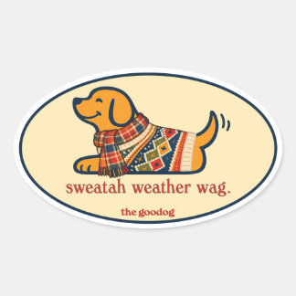 Sticker Ovale Joli chien en pull d'automne