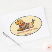 Sticker Ovale Joli chien en pull d'automne (Enveloppe)