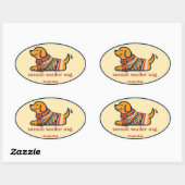 Sticker Ovale Joli chien en pull d'automne (Feuille)