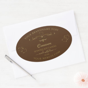 Sticker Ovale Joli Coeur Défilé d'or décoratif sur Brown